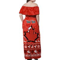 Personalised Canada Christmas Family Matching Off Shoulder Maxi Dress and Hawaiian Shirt Maple Leaf Santa With Map Merry Xmas - Wonder Print Shop