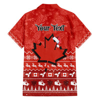 Red Christmas Hawaiian shirt back with Your Text over large maple leaf
