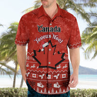 Red Christmas Hawaiian shirt with Canada Joyeux Noel and maple leaf print on front