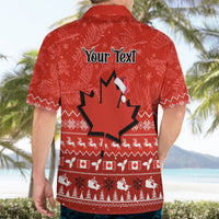 Red Christmas Hawaiian shirt back with Your Text and maple leaf print