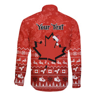Personalised Canada Christmas Long Sleeve Button Shirt Maple Leaf Santa With Map Merry Xmas - Wonder Print Shop
