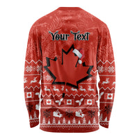 Personalised Canada Christmas Long Sleeve Shirt Maple Leaf Santa With Map Merry Xmas - Wonder Print Shop