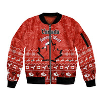 Personalised Canada Christmas Sleeve Zip Bomber Jacket Maple Leaf Santa With Map Merry Xmas - Wonder Print Shop