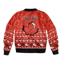 Personalised Canada Christmas Sleeve Zip Bomber Jacket Maple Leaf Santa With Map Merry Xmas - Wonder Print Shop
