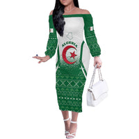 Personalized Algeria Family Matching Off The Shoulder Long Sleeve Dress and Hawaiian Shirt Coat Of Arms African Pattern - Wonder Print Shop
