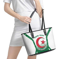 Personalized Algeria Leather Tote Bag Coat Of Arms African Pattern - Wonder Print Shop