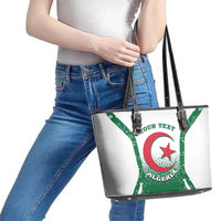 Personalized Algeria Leather Tote Bag Coat Of Arms African Pattern - Wonder Print Shop
