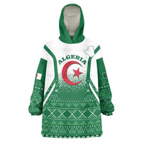 Personalized Algeria Wearable Blanket Hoodie Coat Of Arms African Pattern - Wonder Print Shop
