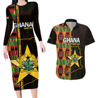 Ghana 1957 Couples Matching Long Sleeve Bodycon Dress and Hawaiian Shirt Independence Anniversary Kente Pattern