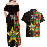 Ghana 1957 Couples Matching Off Shoulder Maxi Dress and Hawaiian Shirt Independence Anniversary Kente Pattern