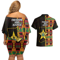 Ghana 1957 Couples Matching Off Shoulder Short Dress and Hawaiian Shirt Independence Anniversary Kente Pattern