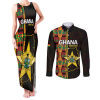 Ghana 1957 Couples Matching Tank Maxi Dress and Long Sleeve Button Shirt Independence Anniversary Kente Pattern