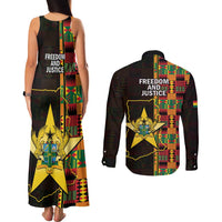 Ghana 1957 Couples Matching Tank Maxi Dress and Long Sleeve Button Shirt Independence Anniversary Kente Pattern