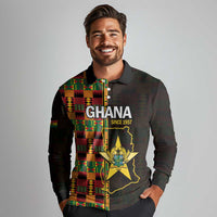 Ghana 1957 Long Sleeve Polo Shirt Independence Anniversary Kente Pattern