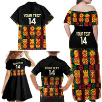 Custom Ghana Football Family Matching Off Shoulder Maxi Dress and Hawaiian Shirt 2025 Go Black Stars Adinkra pattern