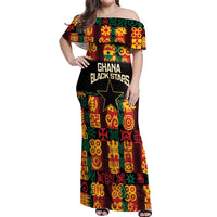 Custom Ghana Football Off Shoulder Maxi Dress 2025 Go Black Stars Adinkra pattern