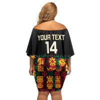 Custom Ghana Football Off Shoulder Short Dress 2025 Go Black Stars Adinkra pattern