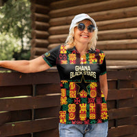 Custom Ghana Football Women Polo Shirt 2025 Go Black Stars Adinkra pattern