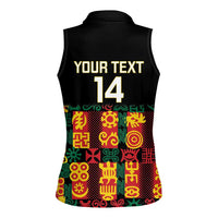 Custom Ghana Football Women Sleeveless Polo Shirt 2025 Go Black Stars Adinkra pattern