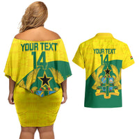 Custom Ghana Cricket Couples Matching Off Shoulder Short Dress and Hawaiian Shirt Go Ghanaian Tawny Eagle