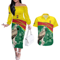 Custom Ghana Cricket Couples Matching Off The Shoulder Long Sleeve Dress and Hawaiian Shirt Go Ghanaian Tawny Eagle