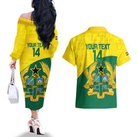 Custom Ghana Cricket Couples Matching Off The Shoulder Long Sleeve Dress and Hawaiian Shirt Go Ghanaian Tawny Eagle