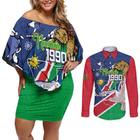 Namibia 1990 Couples Matching Off Shoulder Short Dress and Long Sleeve Button Shirt Independence Anniversary African Pattern