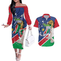 Namibia 1990 Couples Matching Off The Shoulder Long Sleeve Dress and Hawaiian Shirt Independence Anniversary African Pattern