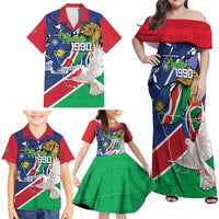 Namibia 1990 Family Matching Off Shoulder Maxi Dress and Hawaiian Shirt Independence Anniversary African Pattern