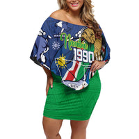 Namibia 1990 Off Shoulder Short Dress Independence Anniversary African Pattern