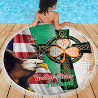 United States And Ireland Beach Blanket USA Eagle With Irish Celtic Cross - Wonder Print Shop