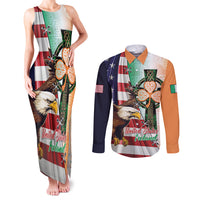 United States And Ireland Couples Matching Tank Maxi Dress and Long Sleeve Button Shirt USA Eagle With Irish Celtic Cross - Wonder Print Shop
