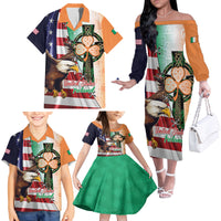 United States And Ireland Family Matching Off The Shoulder Long Sleeve Dress and Hawaiian Shirt USA Eagle With Irish Celtic Cross - Wonder Print Shop