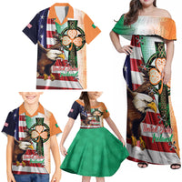 United States And Ireland Family Matching Off Shoulder Maxi Dress and Hawaiian Shirt USA Eagle With Irish Celtic Cross - Wonder Print Shop