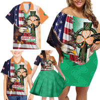 United States And Ireland Family Matching Off Shoulder Short Dress and Hawaiian Shirt USA Eagle With Irish Celtic Cross - Wonder Print Shop