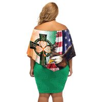 United States And Ireland Family Matching Off Shoulder Short Dress and Hawaiian Shirt USA Eagle With Irish Celtic Cross - Wonder Print Shop