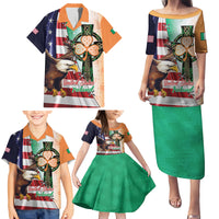United States And Ireland Family Matching Puletasi and Hawaiian Shirt USA Eagle With Irish Celtic Cross - Wonder Print Shop