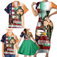 United States And Ireland Family Matching Short Sleeve Bodycon Dress and Hawaiian Shirt USA Eagle With Irish Celtic Cross - Wonder Print Shop