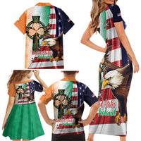 United States And Ireland Family Matching Short Sleeve Bodycon Dress and Hawaiian Shirt USA Eagle With Irish Celtic Cross - Wonder Print Shop