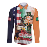United States And Ireland Long Sleeve Button Shirt USA Eagle With Irish Celtic Cross - Wonder Print Shop