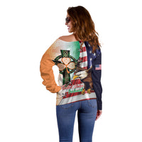 United States And Ireland Off Shoulder Sweater USA Eagle With Irish Celtic Cross - Wonder Print Shop