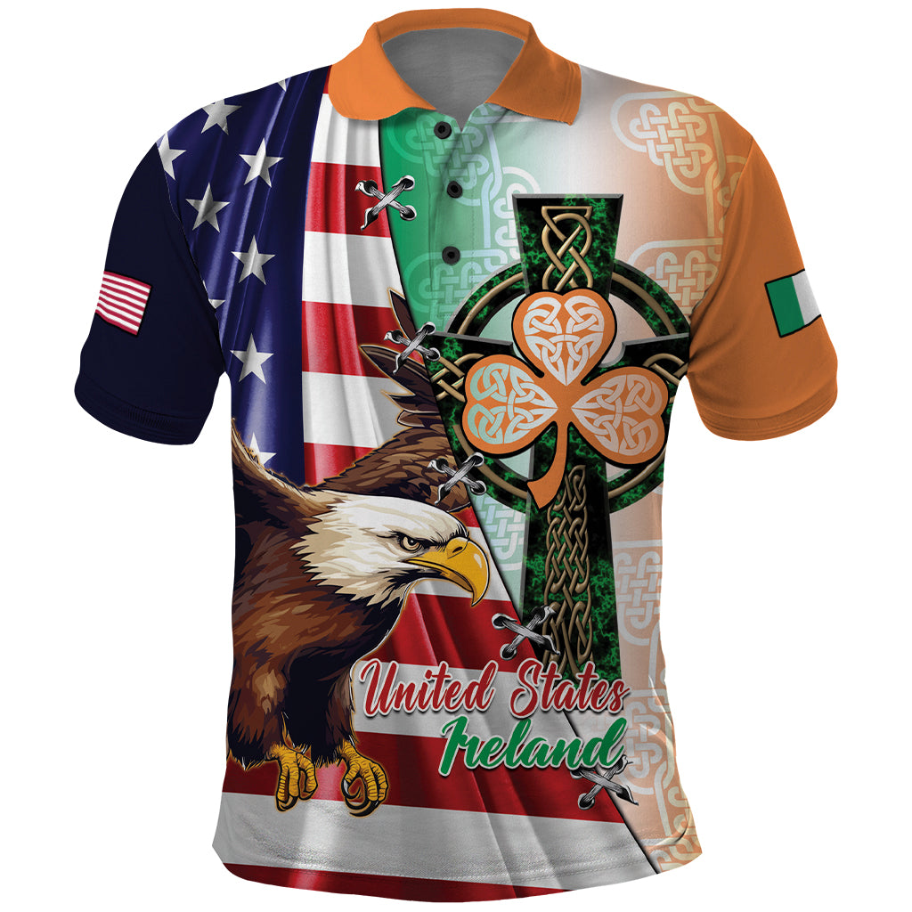 United States And Ireland Polo Shirt USA Eagle With Irish Celtic Cross