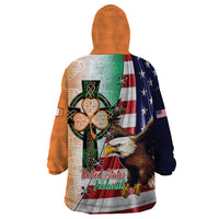 United States And Ireland Wearable Blanket Hoodie USA Eagle With Irish Celtic Cross - Wonder Print Shop