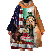 United States And Ireland Wearable Blanket Hoodie USA Eagle With Irish Celtic Cross - Wonder Print Shop