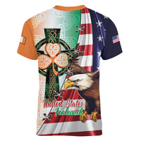 United States And Ireland Women V-Neck T-Shirt USA Eagle With Irish Celtic Cross - Wonder Print Shop