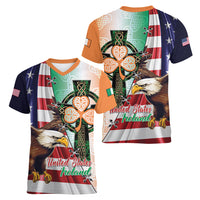 United States And Ireland Women V-Neck T-Shirt USA Eagle With Irish Celtic Cross - Wonder Print Shop