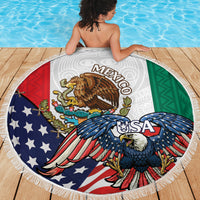 United States And Mexico Beach Blanket USA Eagle With Mexican Aztec - Wonder Print Shop