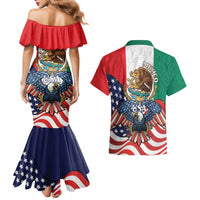 United States And Mexico Couples Matching Mermaid Dress and Hawaiian Shirt USA Eagle With Mexican Aztec - Wonder Print Shop