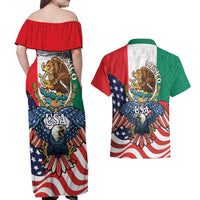 United States And Mexico Couples Matching Off Shoulder Maxi Dress and Hawaiian Shirt USA Eagle With Mexican Aztec - Wonder Print Shop
