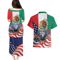 United States And Mexico Couples Matching Puletasi and Hawaiian Shirt USA Eagle With Mexican Aztec - Wonder Print Shop